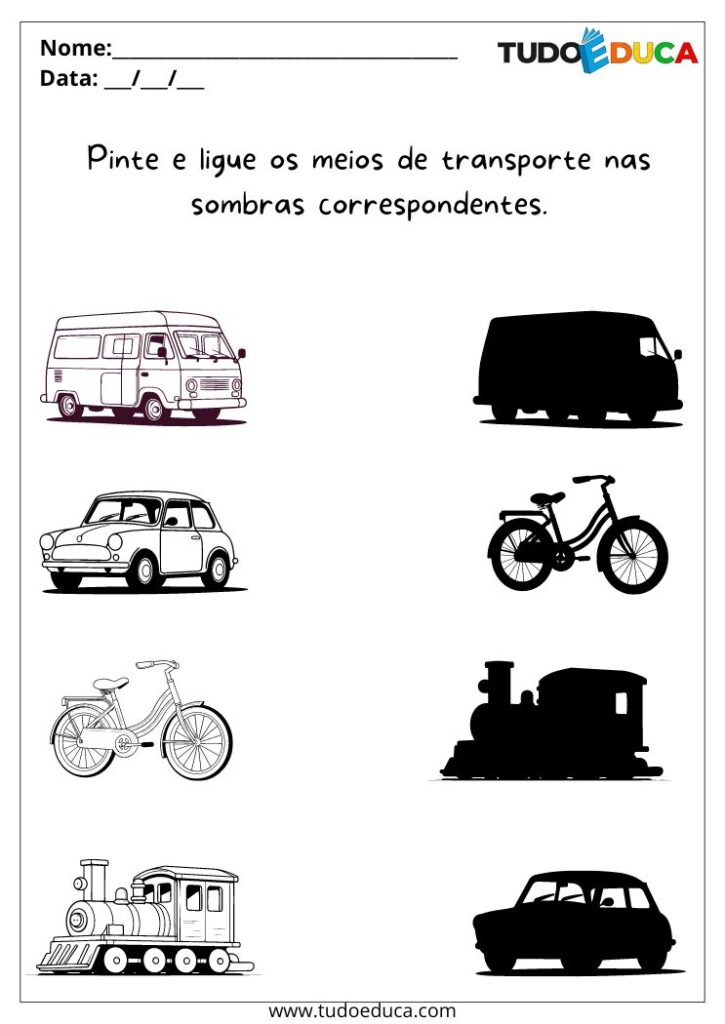 10 Atividades para o maternal com meios de transporte para colorir
