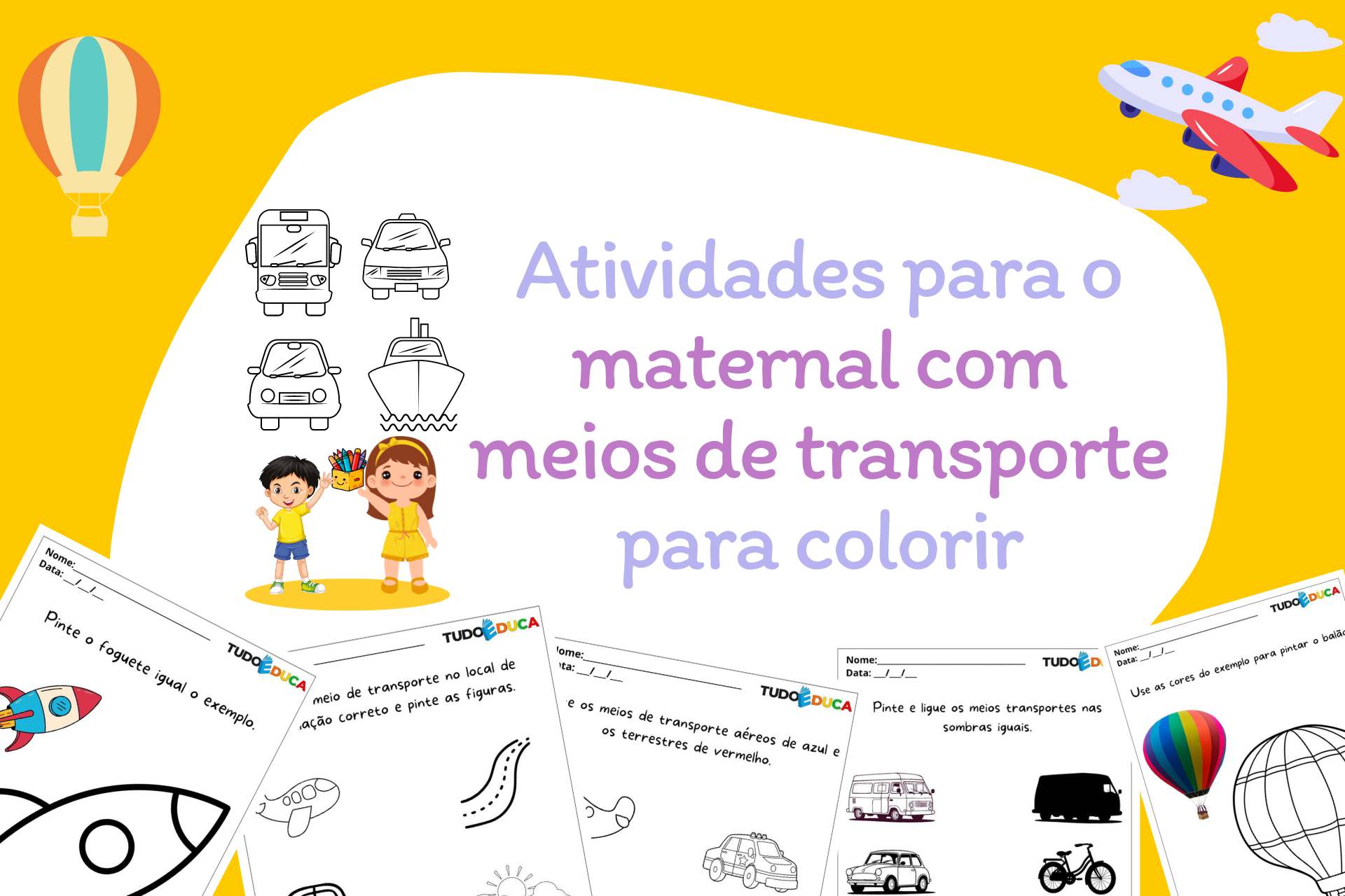 Atividades para o maternal com meios de transporte para colorir
