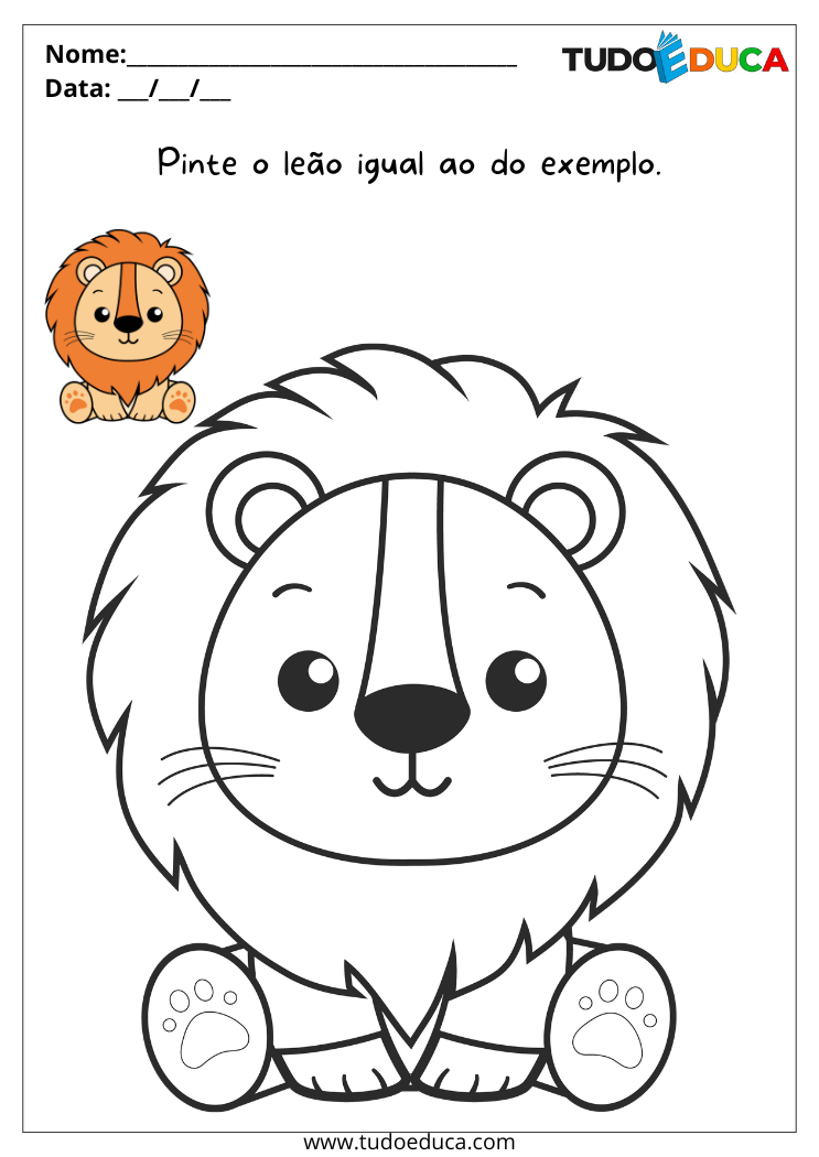 Atividade com Animais para Educação Infantil pinte o leão igual o exemplo