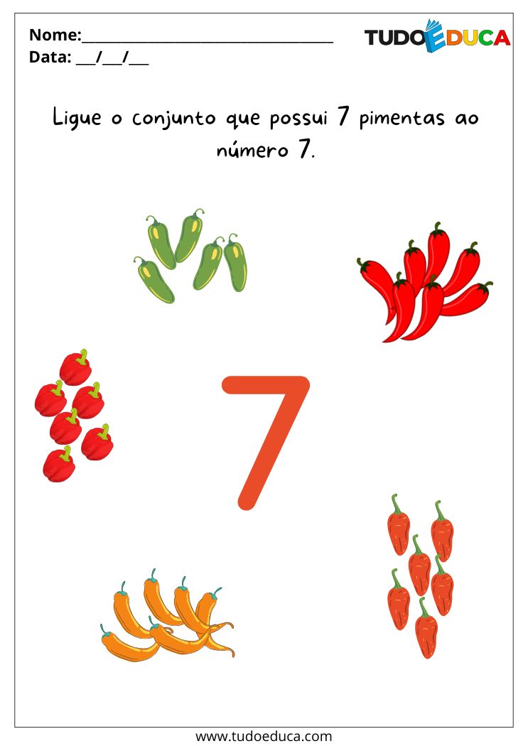 Atividade TEA para Alunos Autistas ligue o grupo que possui sete pimentas ao número 7