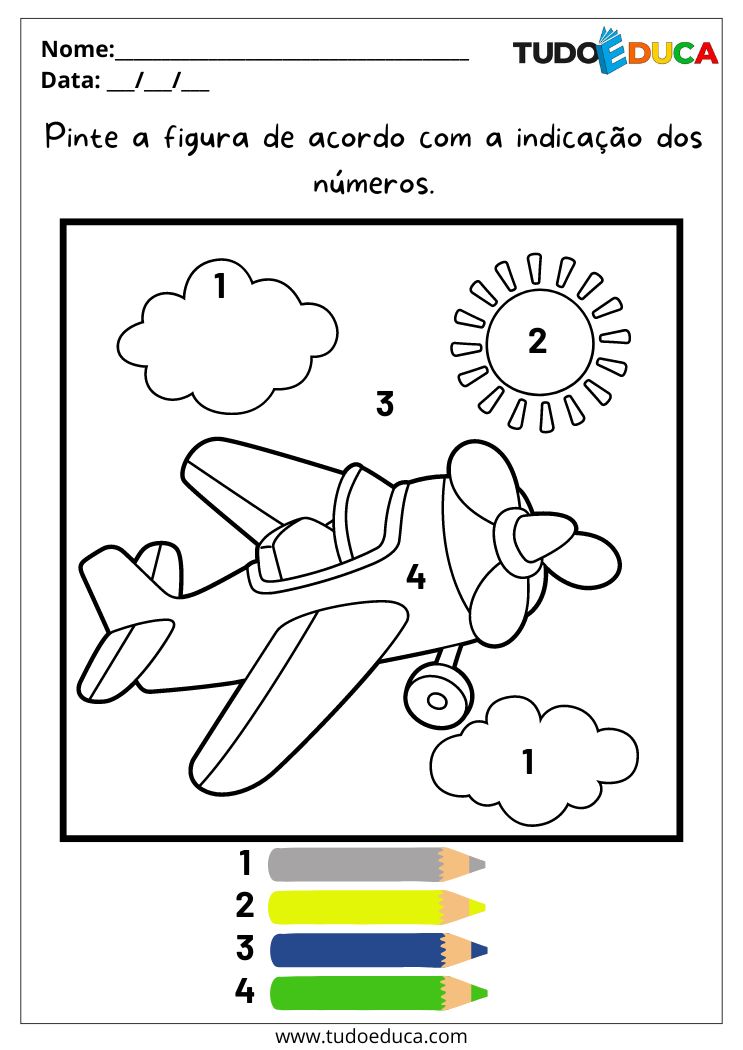 Atividade TEA para Alunos Autistas pinte a figura do avião usando as cores indicadas pelos números