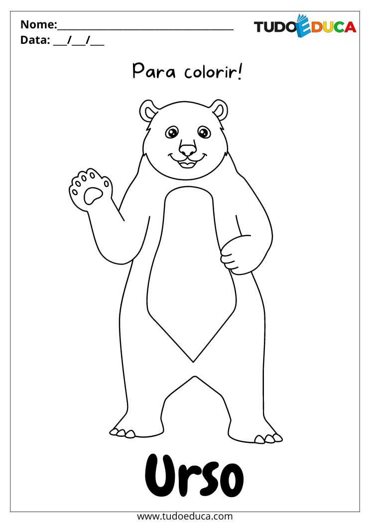 Atividade com Animais para Colorir na Educação Infantil urso para colorir