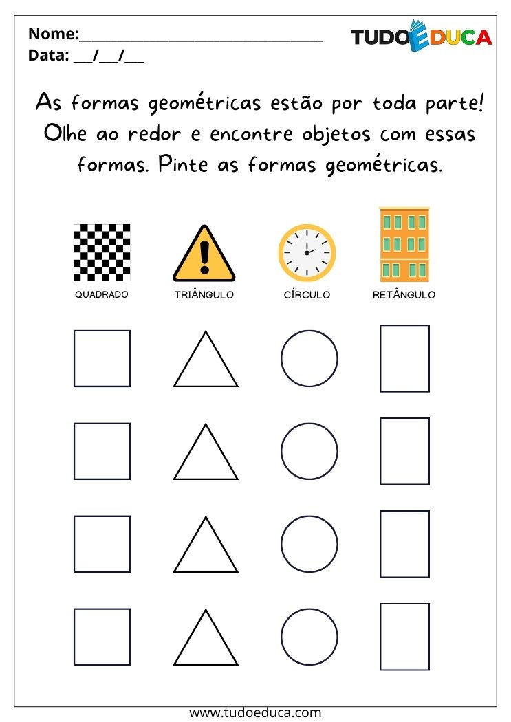 Atividade com Formas Geométricas para Educação Infantil para Imprimir pinte formas geométricas