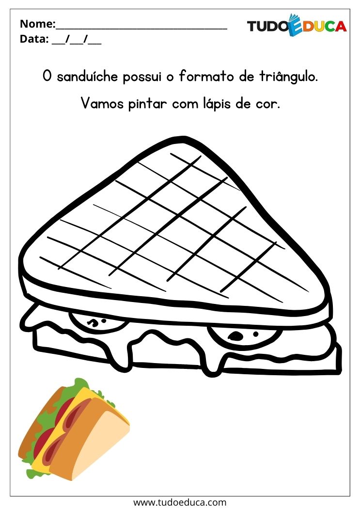 Atividade com Formas Geométricas para Educação Infantil para Imprimir pinte o sanduíche com lápis de cor