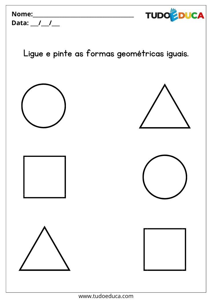 Atividade com formas geométricas para o maternal ligue e pinte as formas geométricas iguais