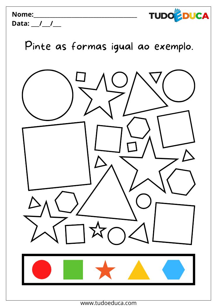 Atividade com formas geométricas para o maternal pinte as formas igual o exemplo