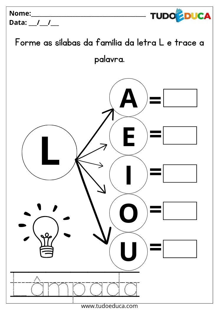 Atividade com sílabas para imprimir una as letras e forme sílabas da família da letra L