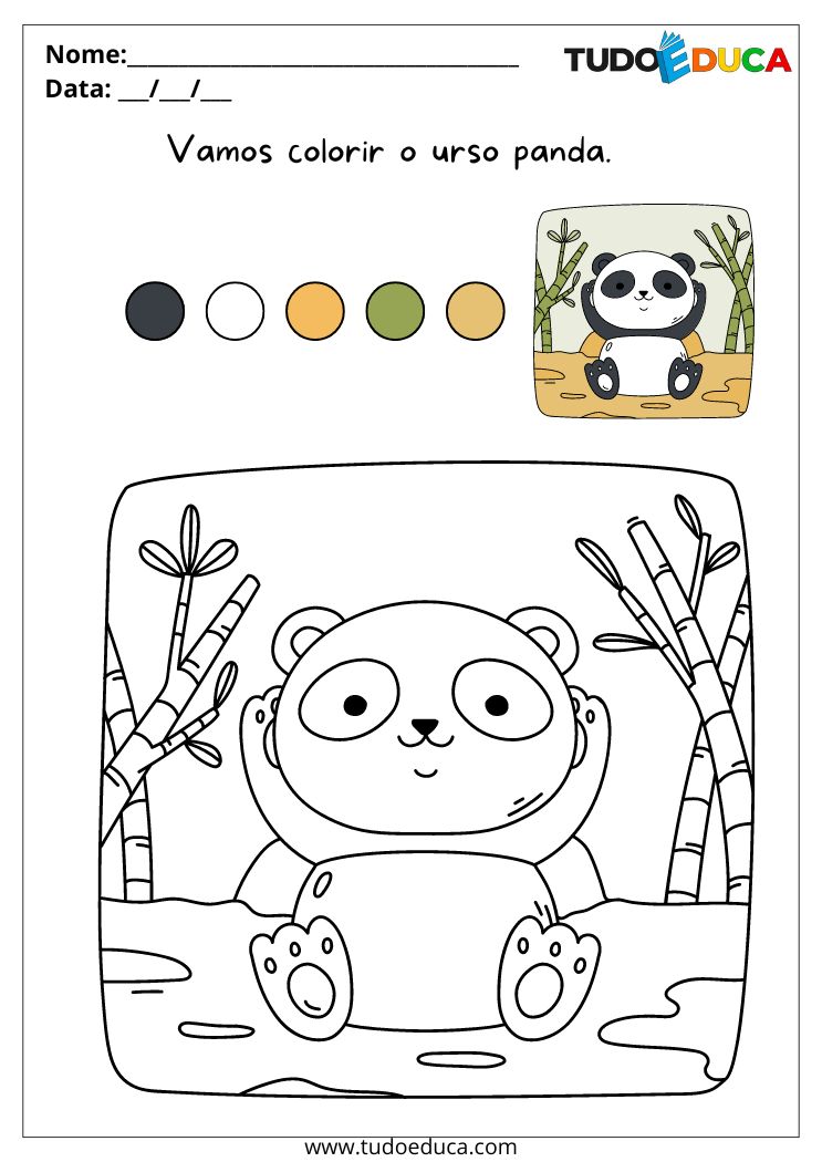 Atividade de Pintura Guiada para Educação Infantil vamos colorir o urso panda para imprimir
