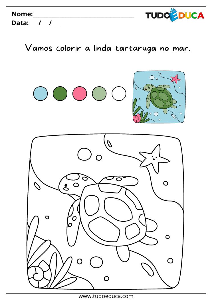 Atividade de Pintura para Educação Infantil para Imprimir pinte a tartaruga no mar