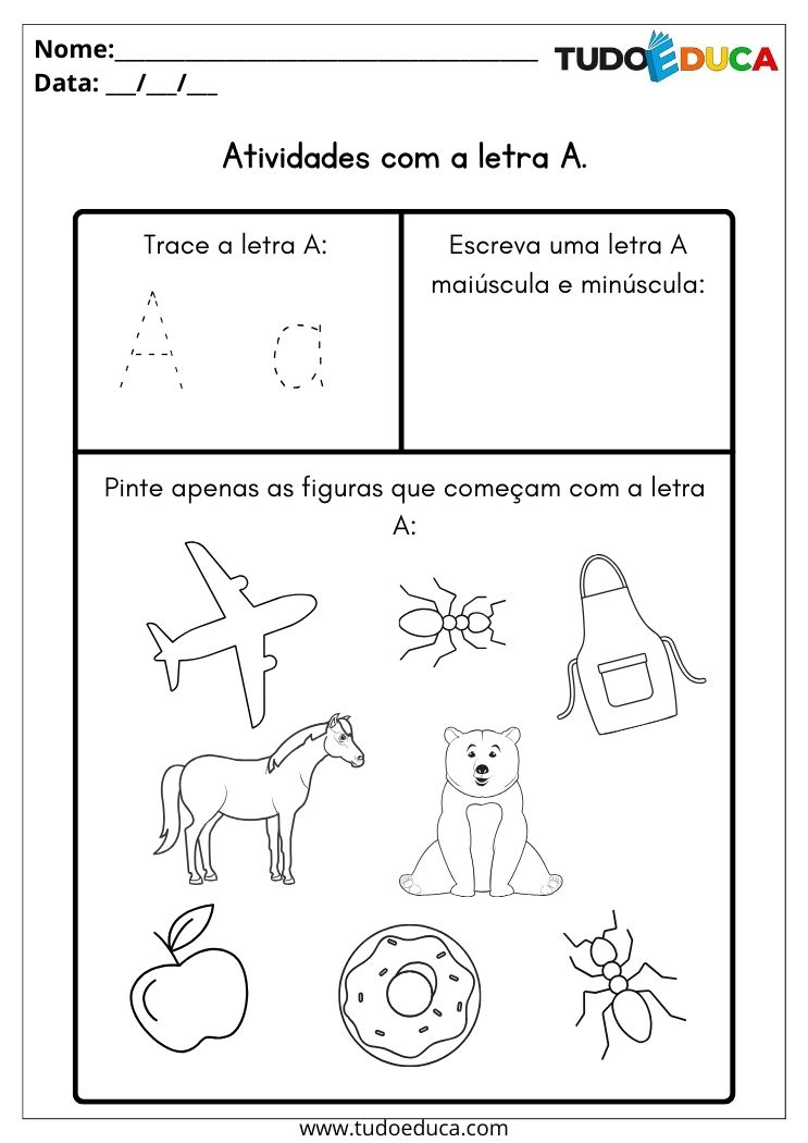 Atividade de português para educação infantil atividades com a letra A