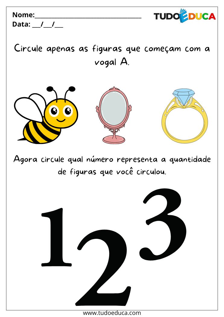 Atividade de português para educação infantil circule apenas as figuras que começam com a letra A