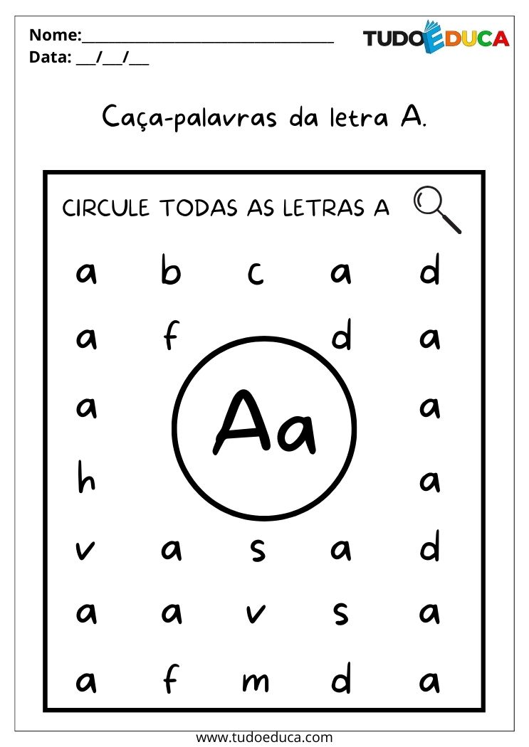 Atividade de português para educação infantil circule todas as letras A