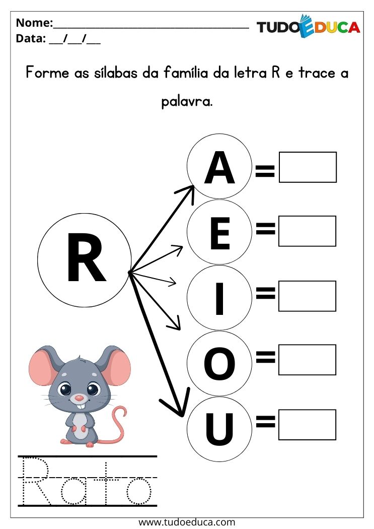 Atividade de português para educação infantil forme as sílabas com a letra R
