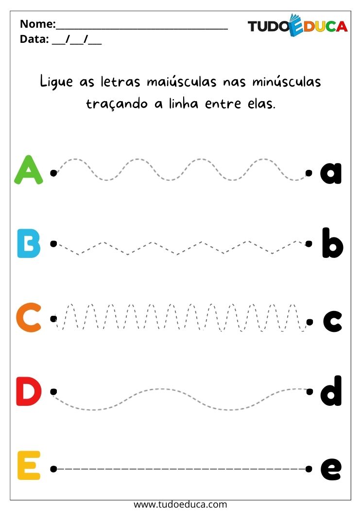 Atividade de português para educação infantil ligue as letras maiúsculas nas letras minúsculas