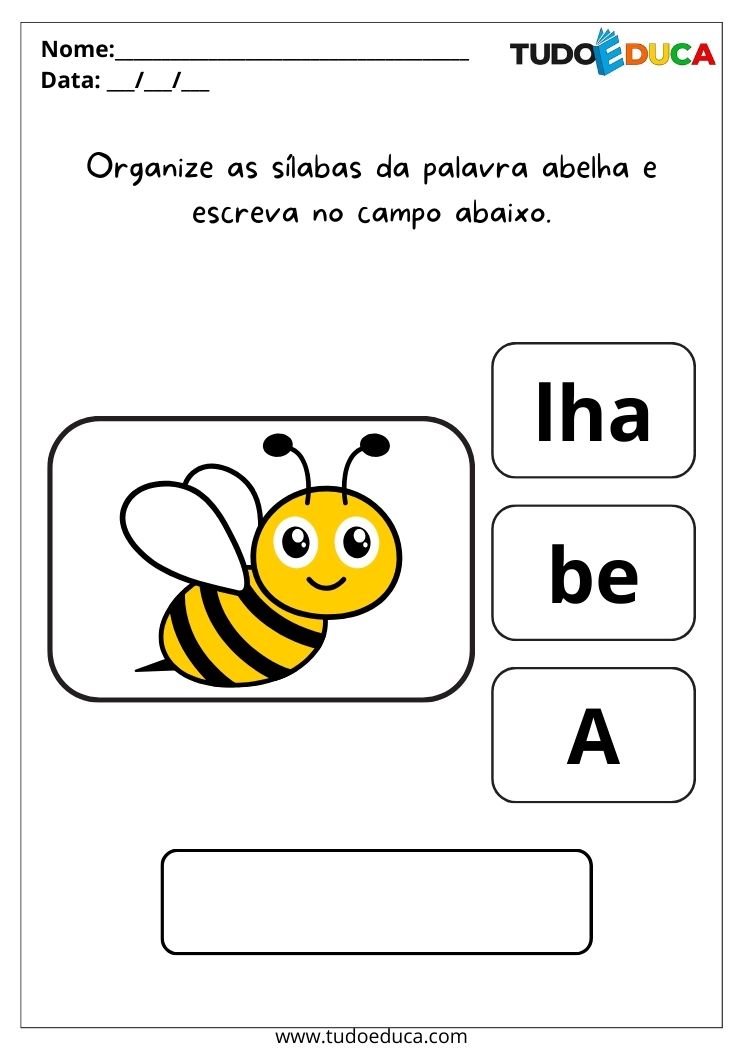 Atividade de português para educação infantil organize as sílabas e pinte a palavra abelha