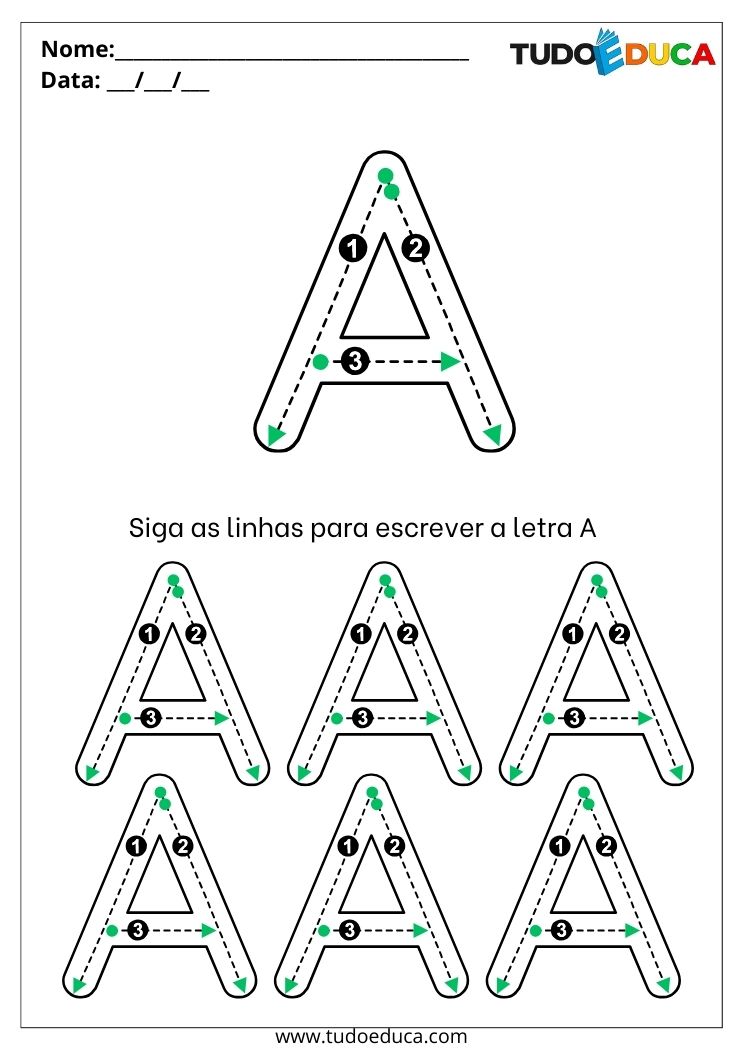 Atividade de português para educação infantil siga as linhas para escrever a letra A