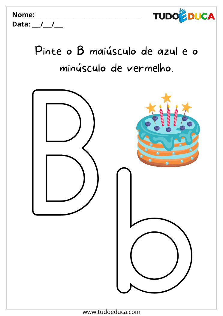Atividade de português para o maternal pinte a letra B maiúsculo de azul e o B minúsculo de vermelho