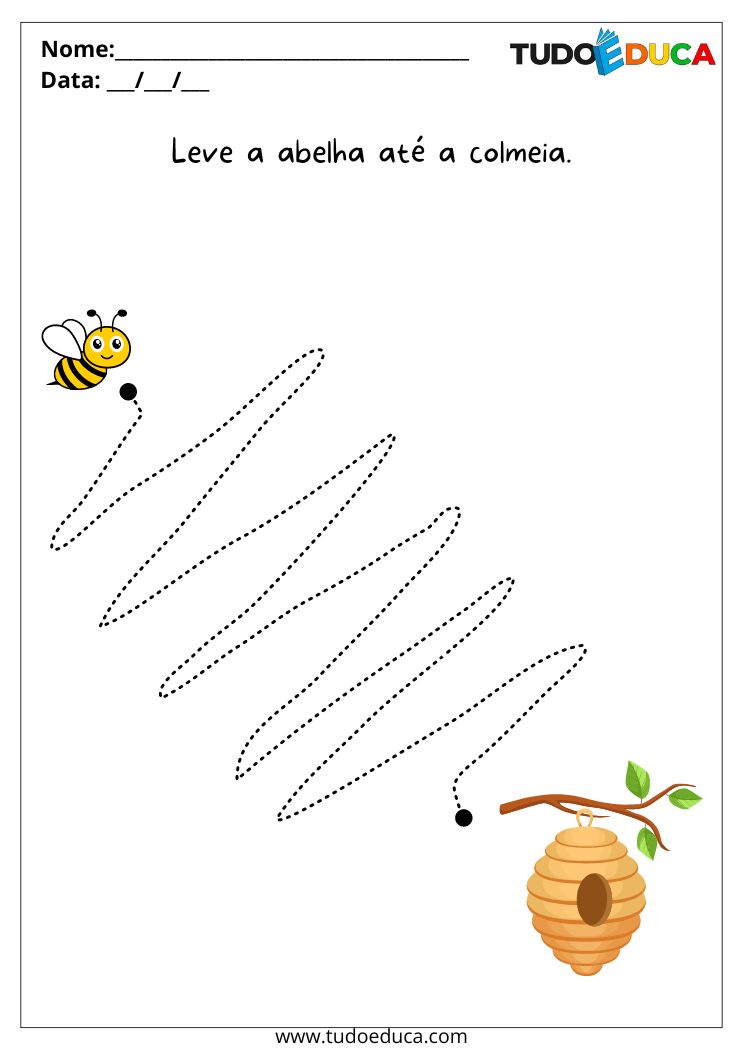 Atividade para o Maternal de Coordenação Motora leve a abelha até a colmeia