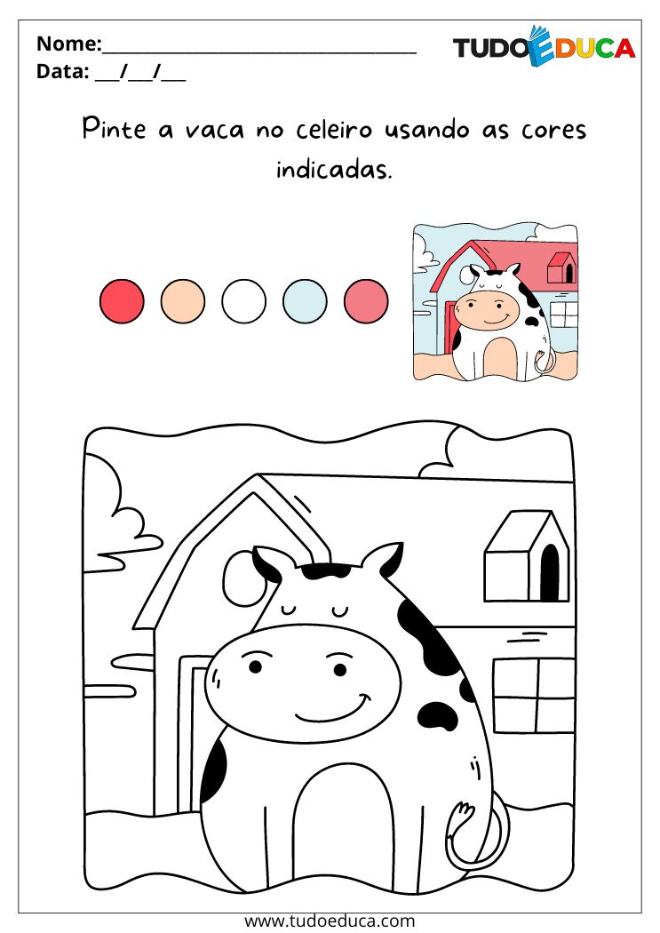 Atividade de pintura para Educação Infantil para imprimir pinte a imagem da vaca