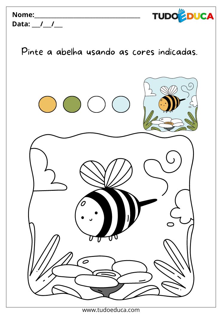 Atividade de pintura para Educação Infantil para imprimir pinte a abelha seguindo o exemplo