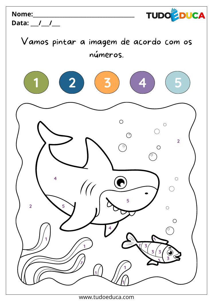 Atividade de pintura para Educação Infantil para imprimir pinte o tubarão