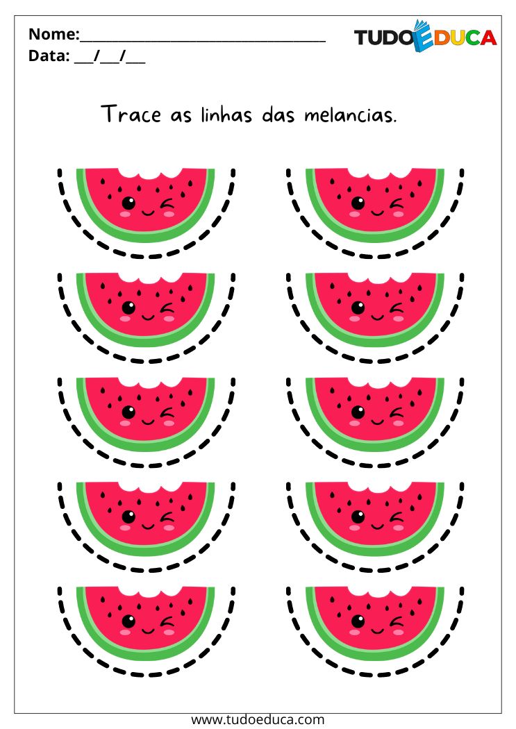 Atividade de maternal 2 para imprimir trace o pontilhado das melancias