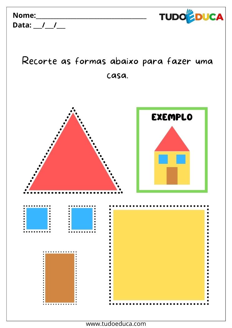 Atividade de Colagem para a Educação Infantil recorte as formas geométricas e monte a casa