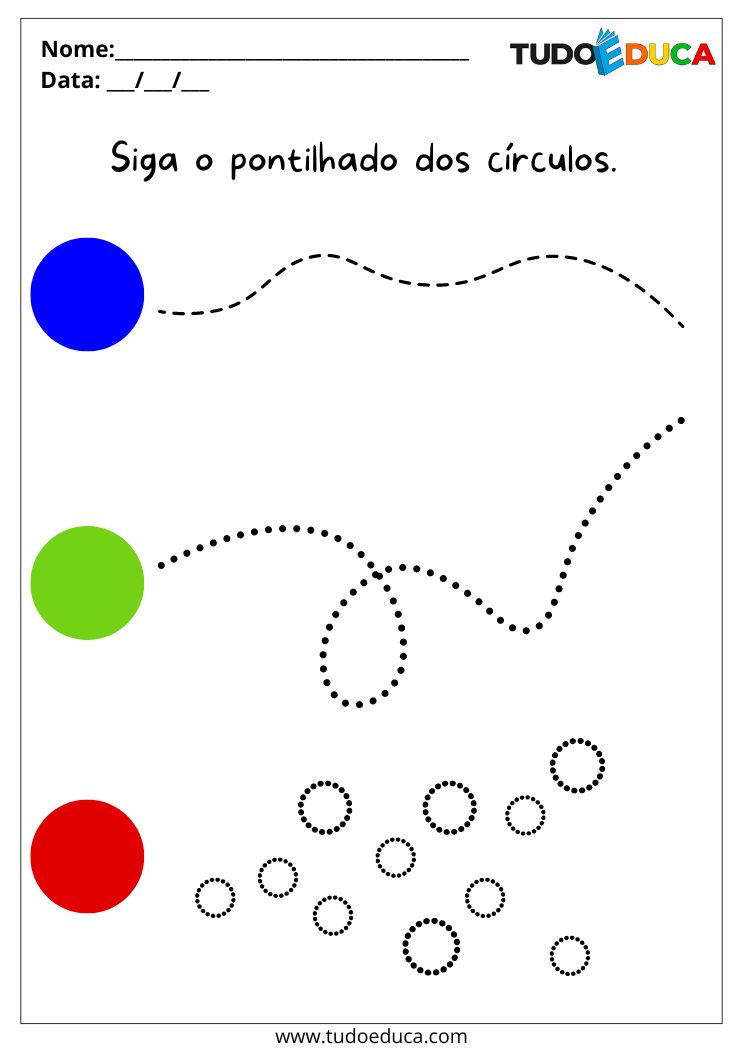 Atividade de Pontilhado para a Educação Infantil siga o pontilhado dos círculos