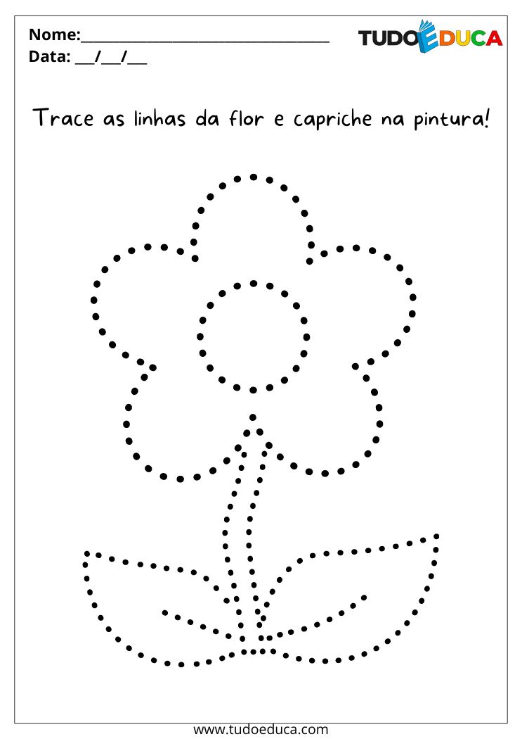 Atividade de Pontilhado para a Educação Infantil trace o pontilhado da flor e capriche na pintura