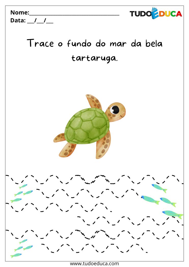 Atividade de Pontilhado para a Educação Infantil trace o pontilhado do fundo do mar