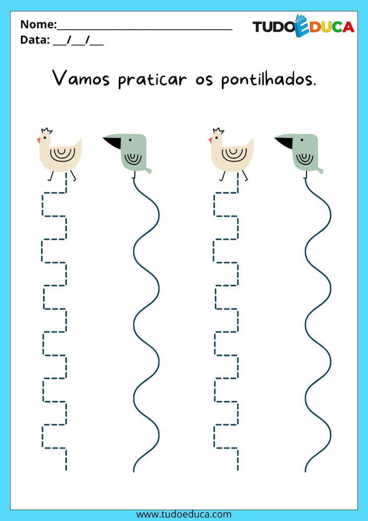 Atividade de Pontilhado para a Educação Infantil vamos praticar os pontilhados