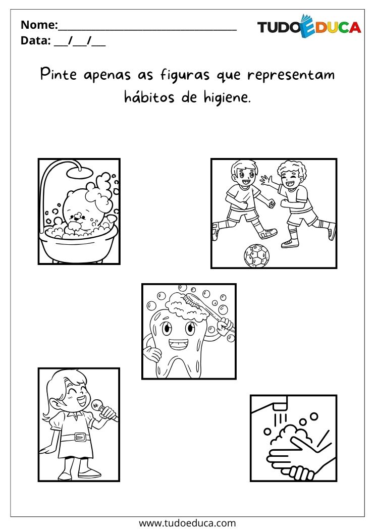 Atividade sobre higiene para educação infantil