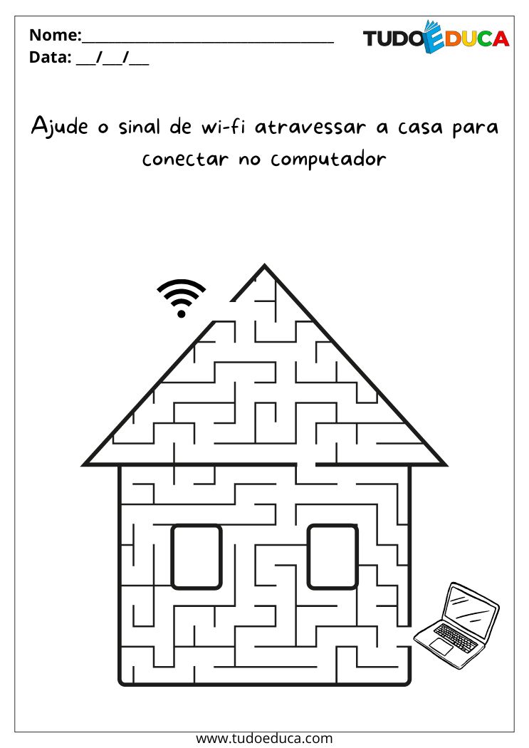 Atividade Sobre Bem-Estar Digital para a Educação Infantil labirinto wifi