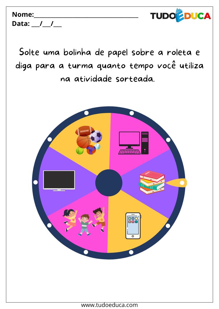 Atividade Sobre Bem-Estar Digital para a Educação Infantil roleta atividades digitais