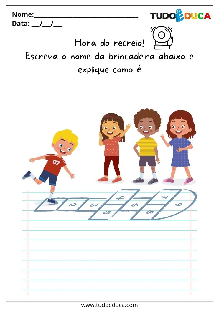 Atividade Sobre o Cotidiano para Autistas brincadeira amarelinha