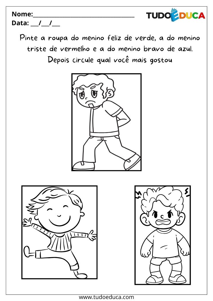 Atividade sobre Comunicação para Autistas pinte as roupas conforme emoções