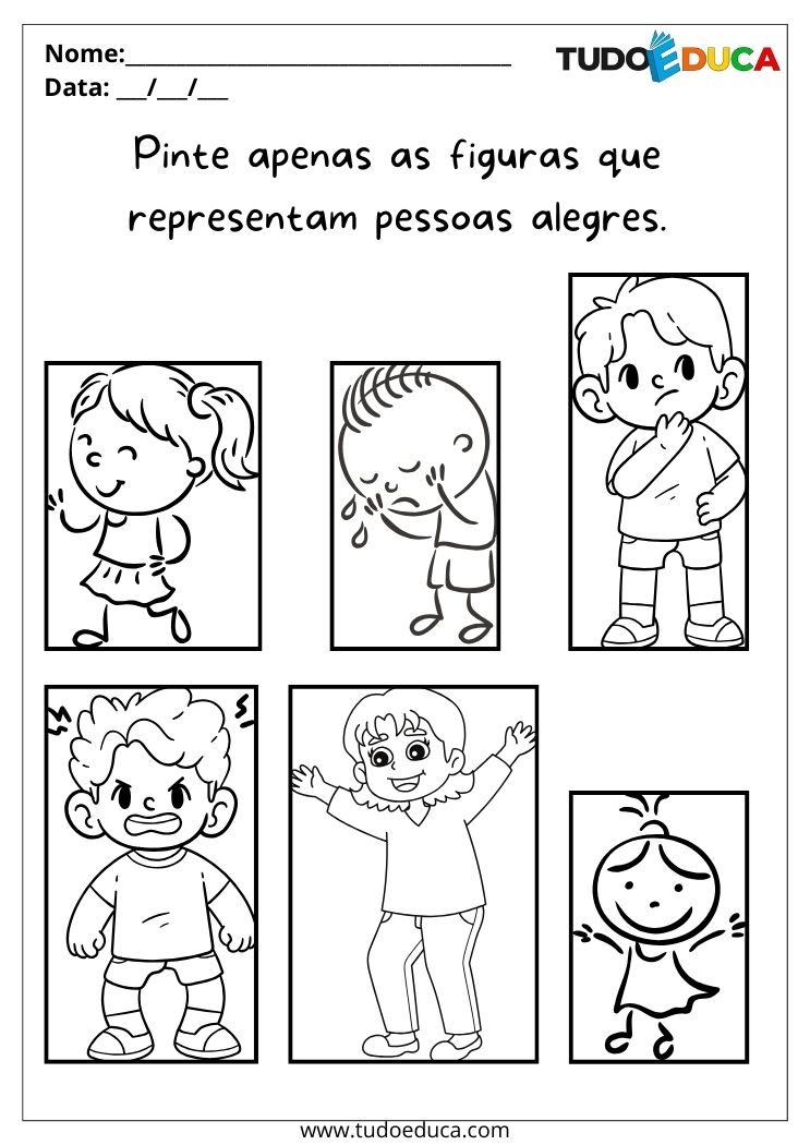 Atividade sobre Comunicação para a Educação Infantil pinte figuras alegres