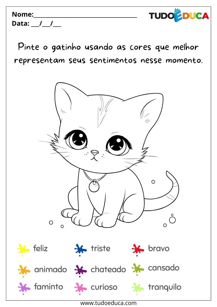 Atividade sobre Comunicação para a Educação Infantil pinte o gatinho