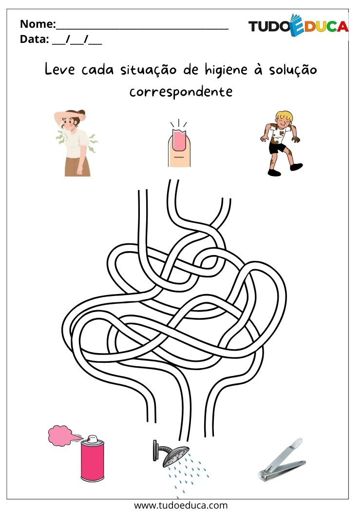 Atividade sobre Higiene para Autistas labirintos solucoes correspondentes