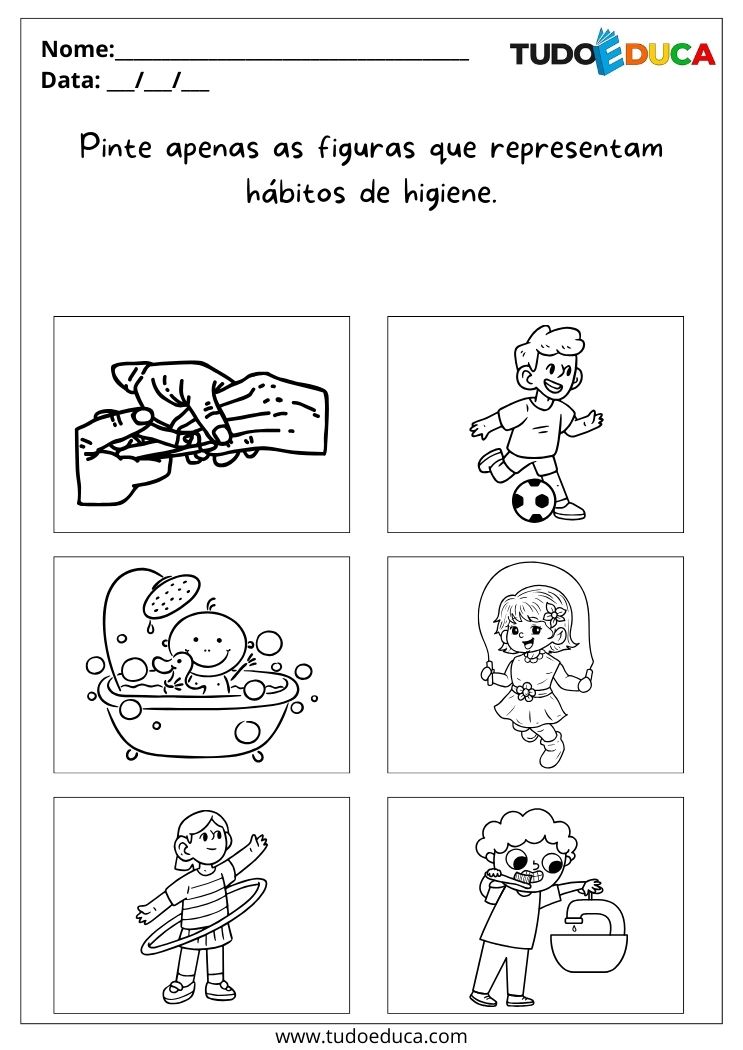 Atividade sobre Higiene para Autistas pinte as figuras de higiene