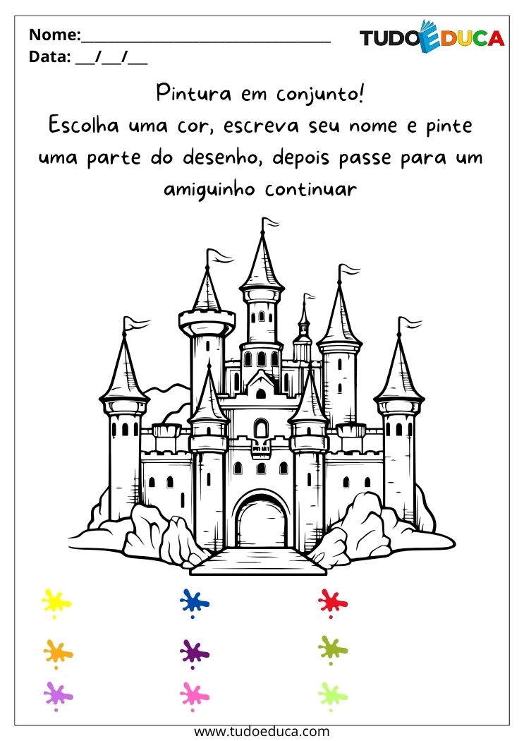 Atividade sobre Socialização para Autistas pintura em conjunto castelo