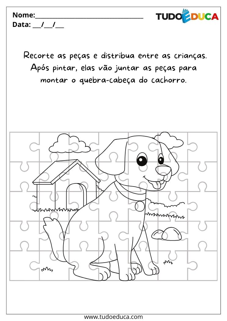 Atividade sobre Socialização para Autistas quebra cabeca cachorro