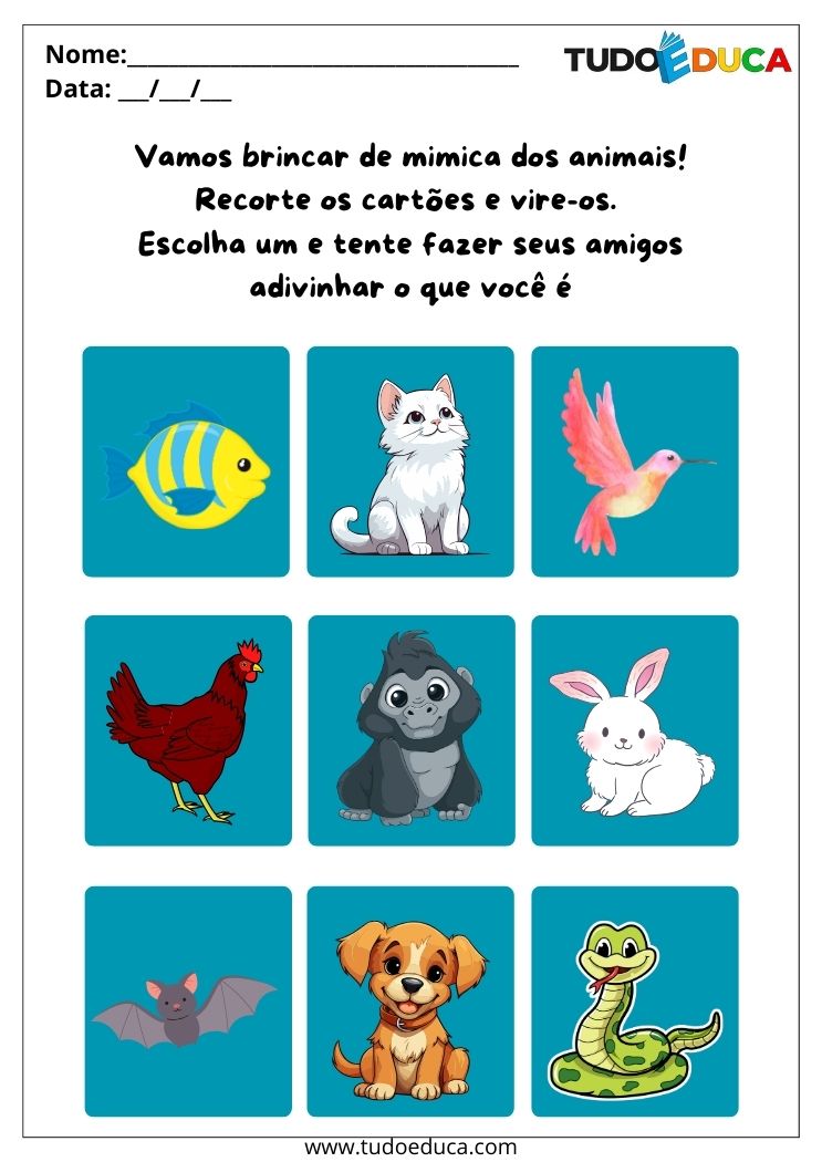 Atividade sobre Socialização para a Educação Infantil mimica dos animais