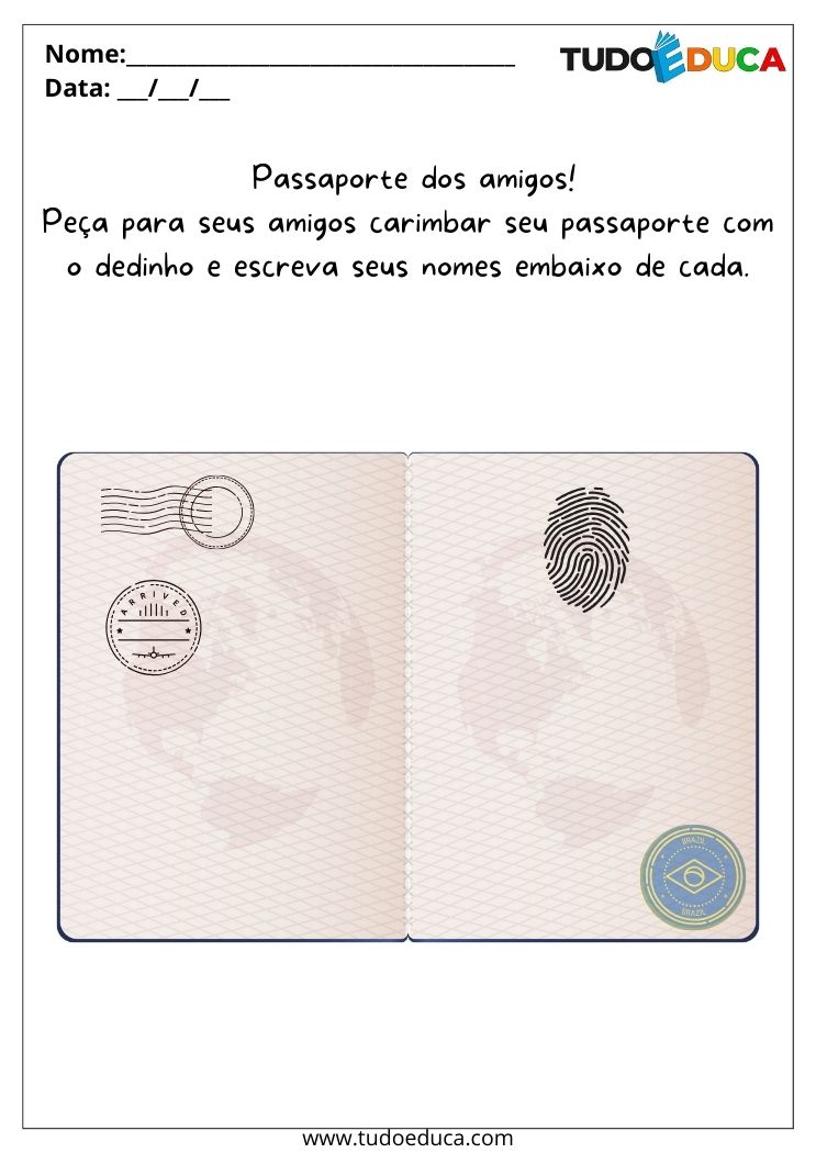 Atividade sobre Socialização para a Educação Infantil passaporte amigo