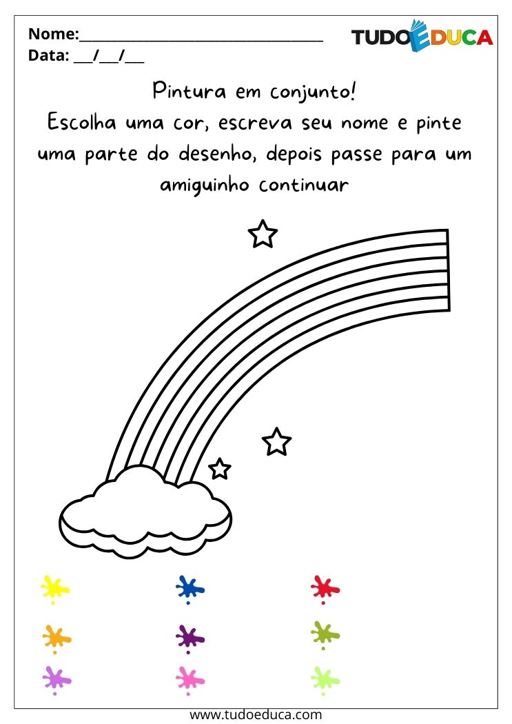 Atividade sobre Socialização para a Educação Infantil pinte o arco iris