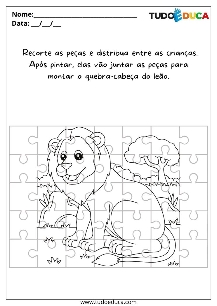 Atividade sobre Socialização para a Educação Infantil quebra cabeca leao