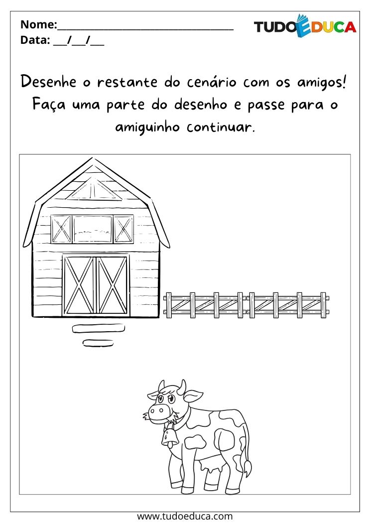 Atividades de Inclusão para Autistas desenhe o cenario da vaca