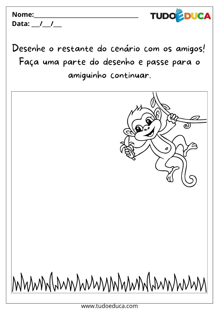 Atividades de Inclusão para Autistas desenhe o cenario do macaco