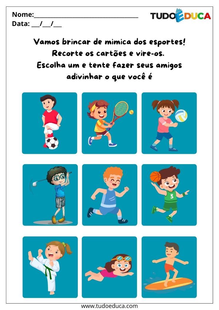 Atividades de Inclusão para Autistas mimica dos esportes