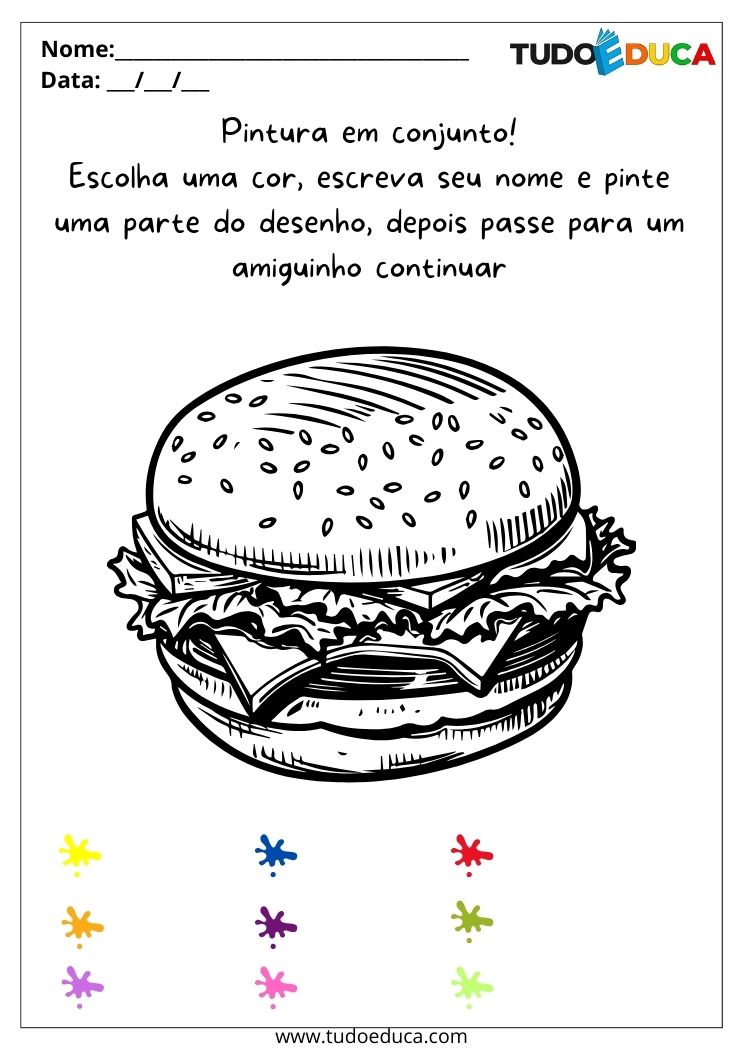 Atividades de Inclusão para Autistas pintura do hamburguer em conjunto